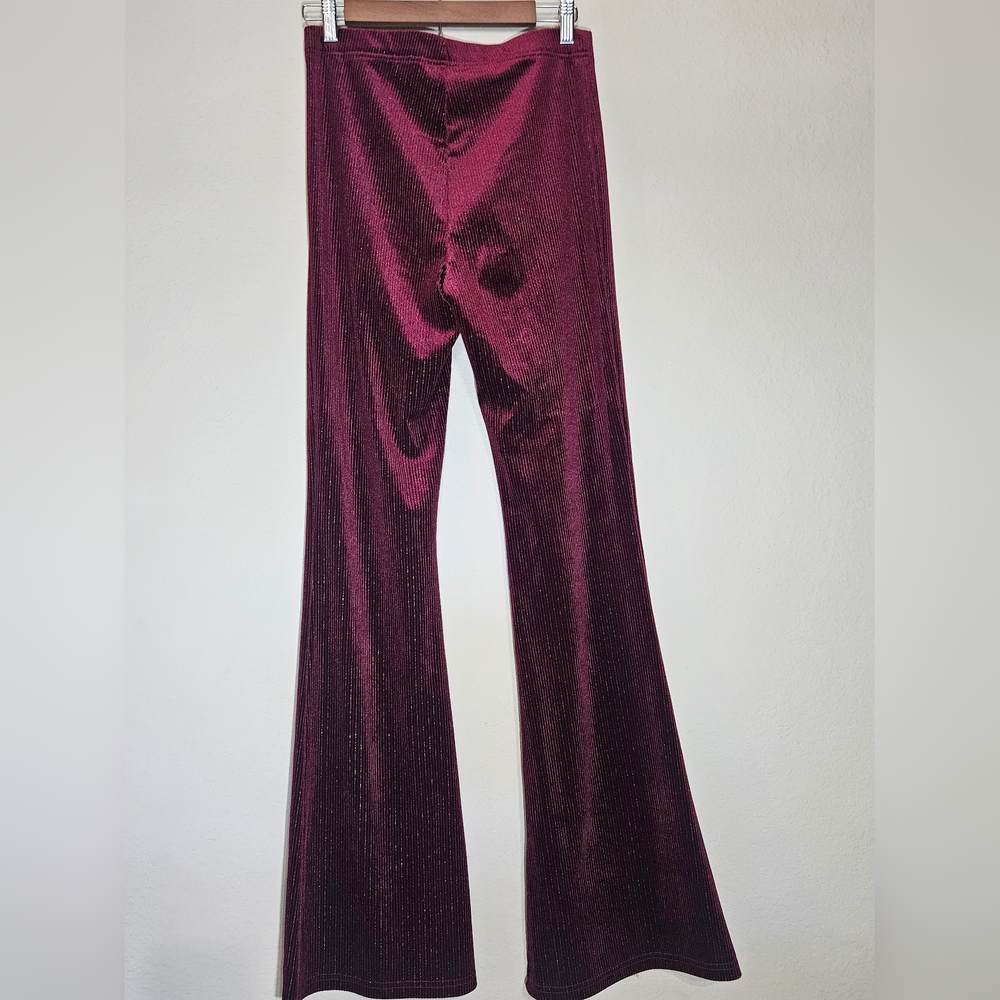 American Eagle Womens Velvet Flare Pants Size Medium Long Burgundy Red - Picture 4 of 6